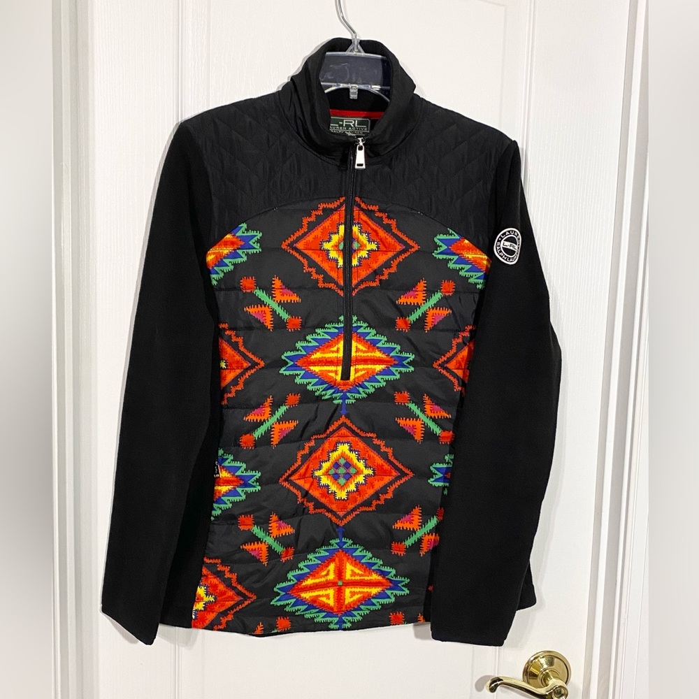 Lauren Ralph Lauren Quilted Southwest Fleece 1/2 Zip Sweatshirt Black Size Large